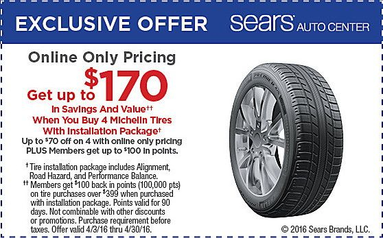 170 Savings On 4 Michelin Tires Coupon For April 2016 Michelin Tires