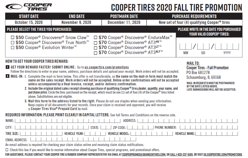 Cooper Tire Rebate Form Oct Nov 2020 Car X