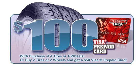 Discount Tire Rebate 100 Visa Pre Paid Card With 4 Tire Or Wheel 