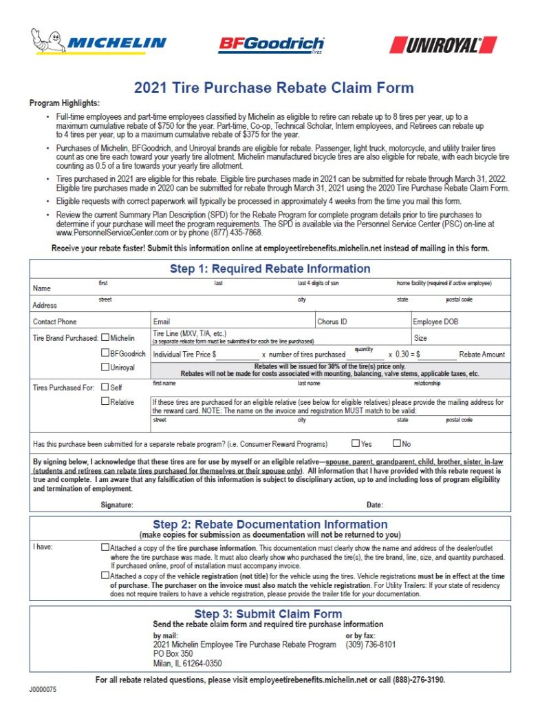 Printable Michelin Rebate Form 2021 Printable Rebate Form