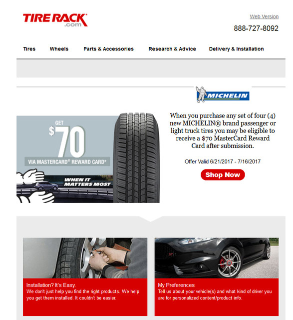  70 Rebate For Michelin Tires At Tire Rack 6 21 17 To 7 16 17
