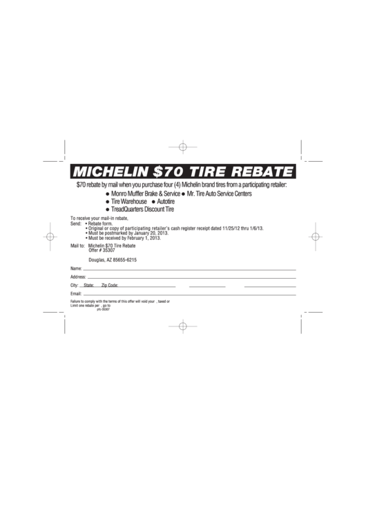 Michelin Tires 70 Printable Rebate Form 2022 Tirerebate