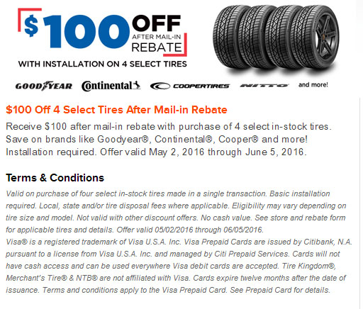 NTB 100 OFF Tires Rebate May 2016 NTB 100 OFF Tires Rebate May 2016