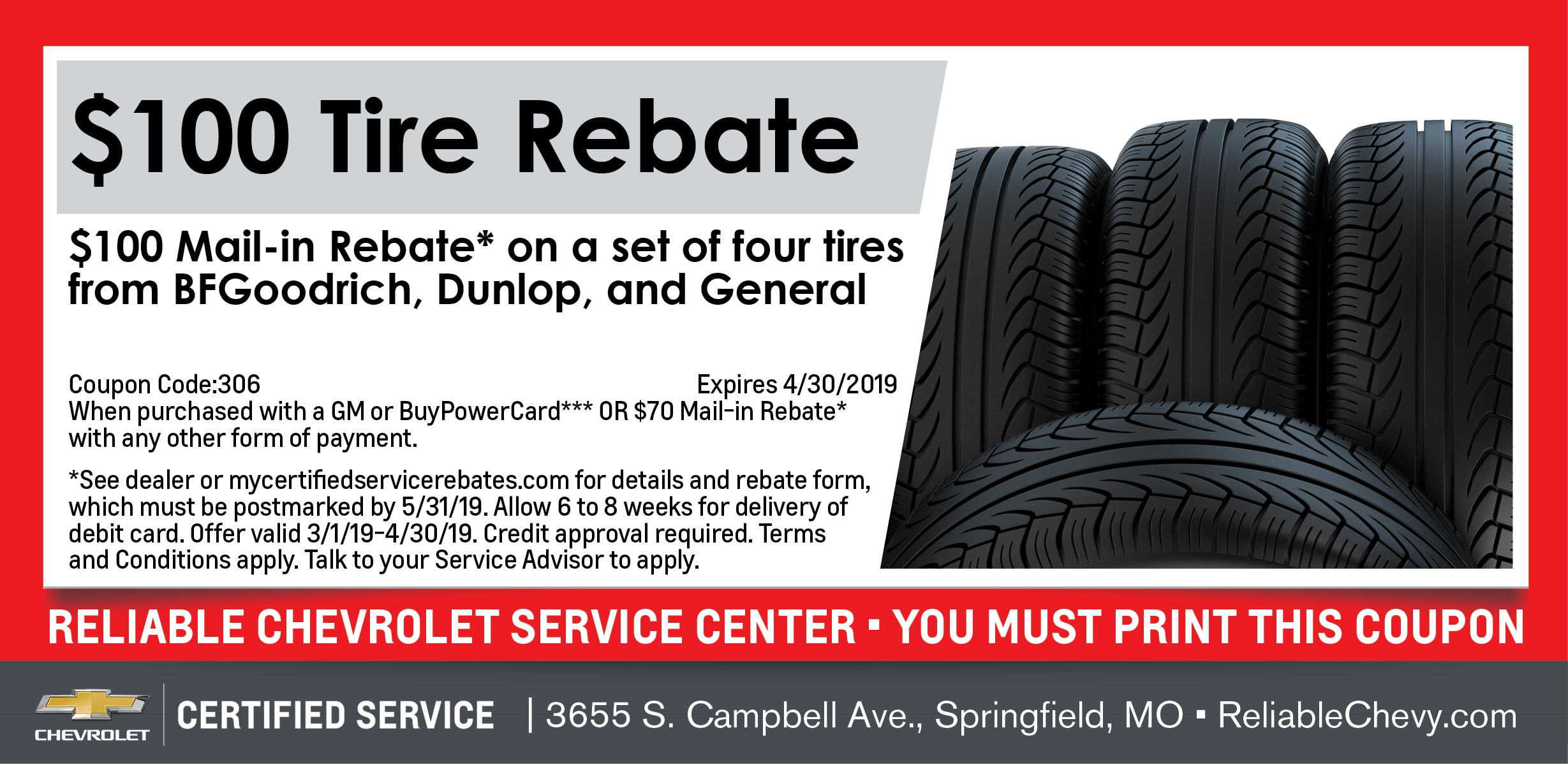 100 Tire Rebate Reliable Chevrolet 100 Tire Rebate Reliable Chevrolet