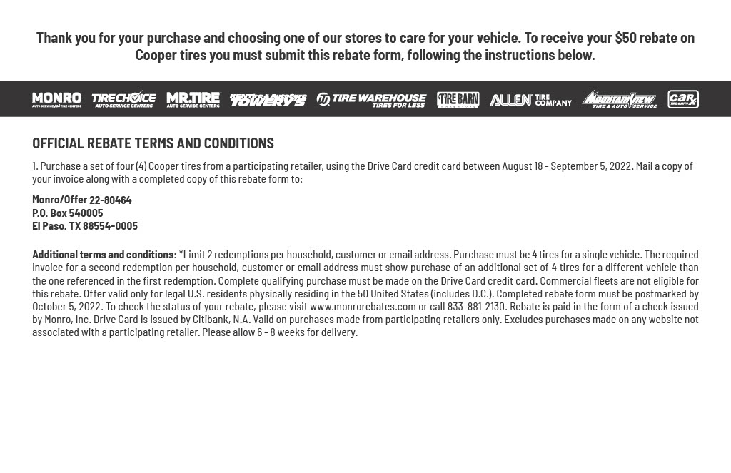 America Tire Rebates Form