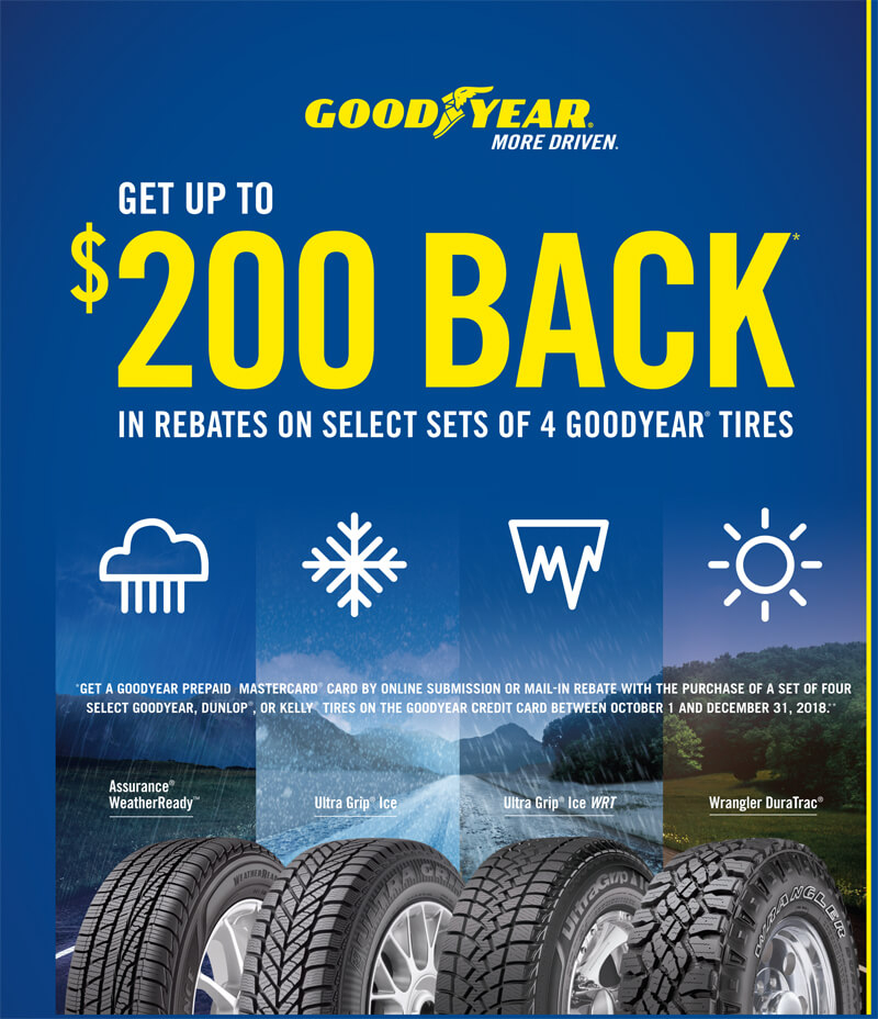 Get Up To 200 Back In Rebates On Select Sets Of 4 Goodyear Tires 