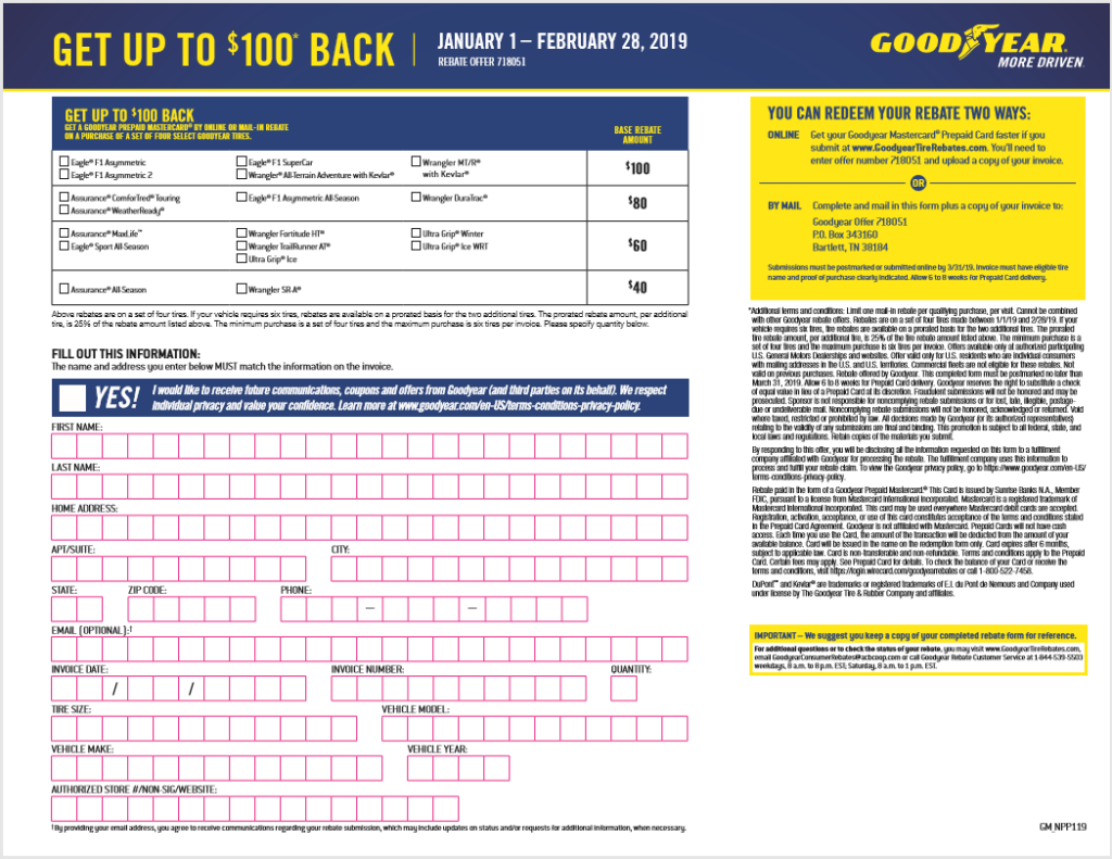 T Tire Goodyear Mail In Rebate