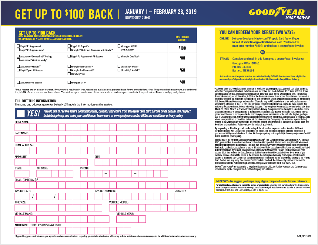 Goodyear And Pirelli Mail In Rebates Goodyear And Pirelli Mail In Rebates